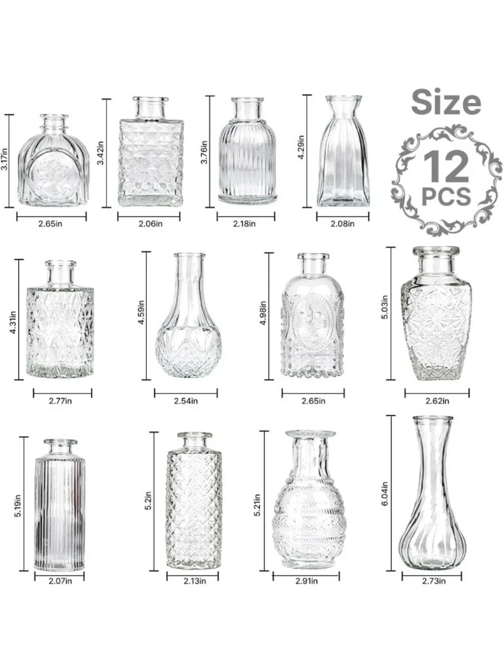 Set of 12 Clear Glass Bud Vases - Small Flower Centerpieces for Weddings